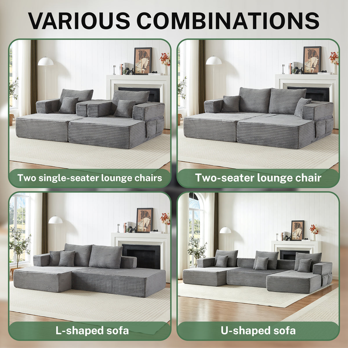 Sorrel Modular Reclining Sectional – Grey Corduroy L-Shaped Sofa – view 5