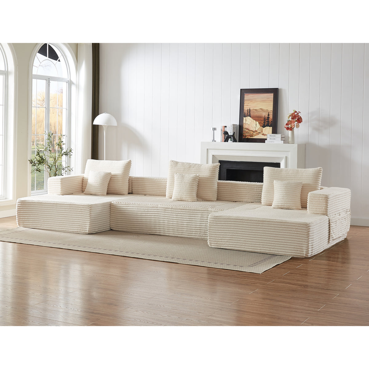 Sorrel U-Shaped Modular Sofa – 137" Corduroy Sectional with Removable Arms