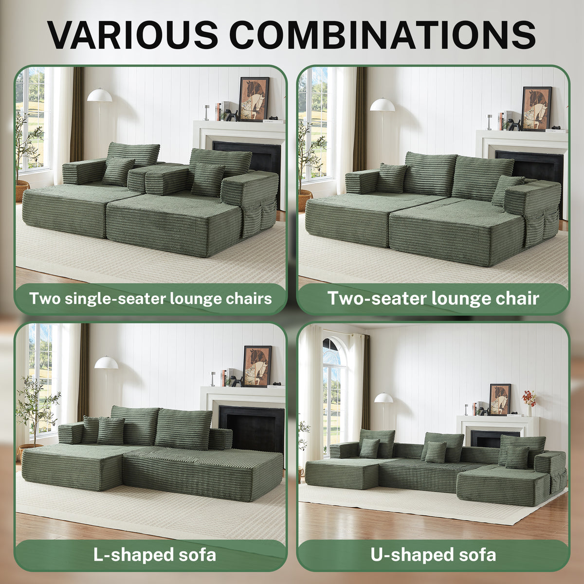 Sorrel U-Shaped Modular Sofa – 137" Corduroy Sectional with Removable Arms – view 19