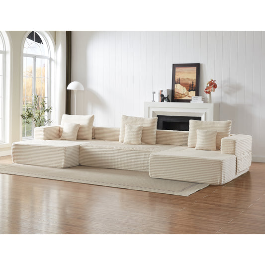 Sorrel U-Shaped Modular Sofa – 137" Corduroy Sectional with Removable Arms