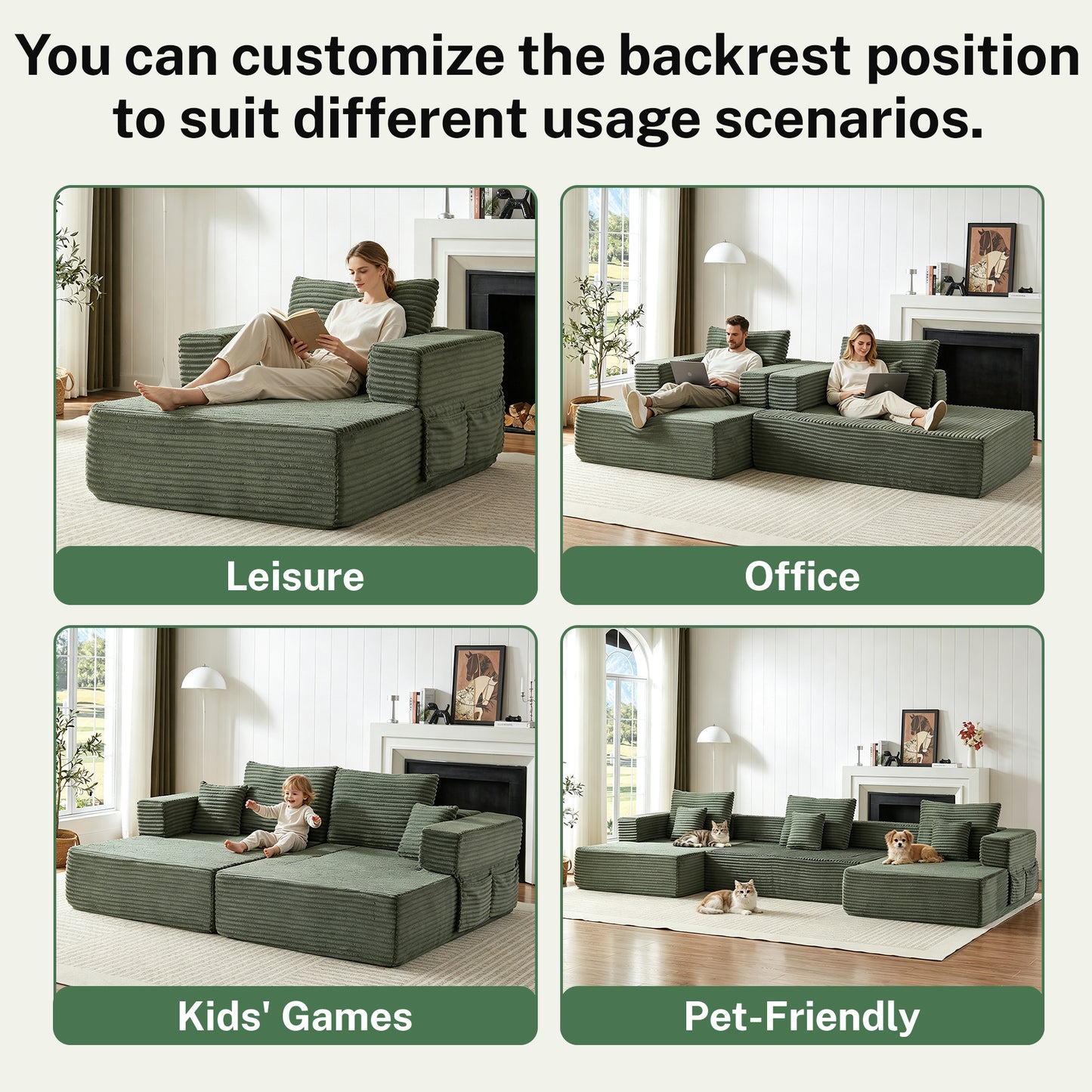 Sorrel U-Shaped Modular Sofa – 137" Corduroy Sectional with Removable Arms – view 20