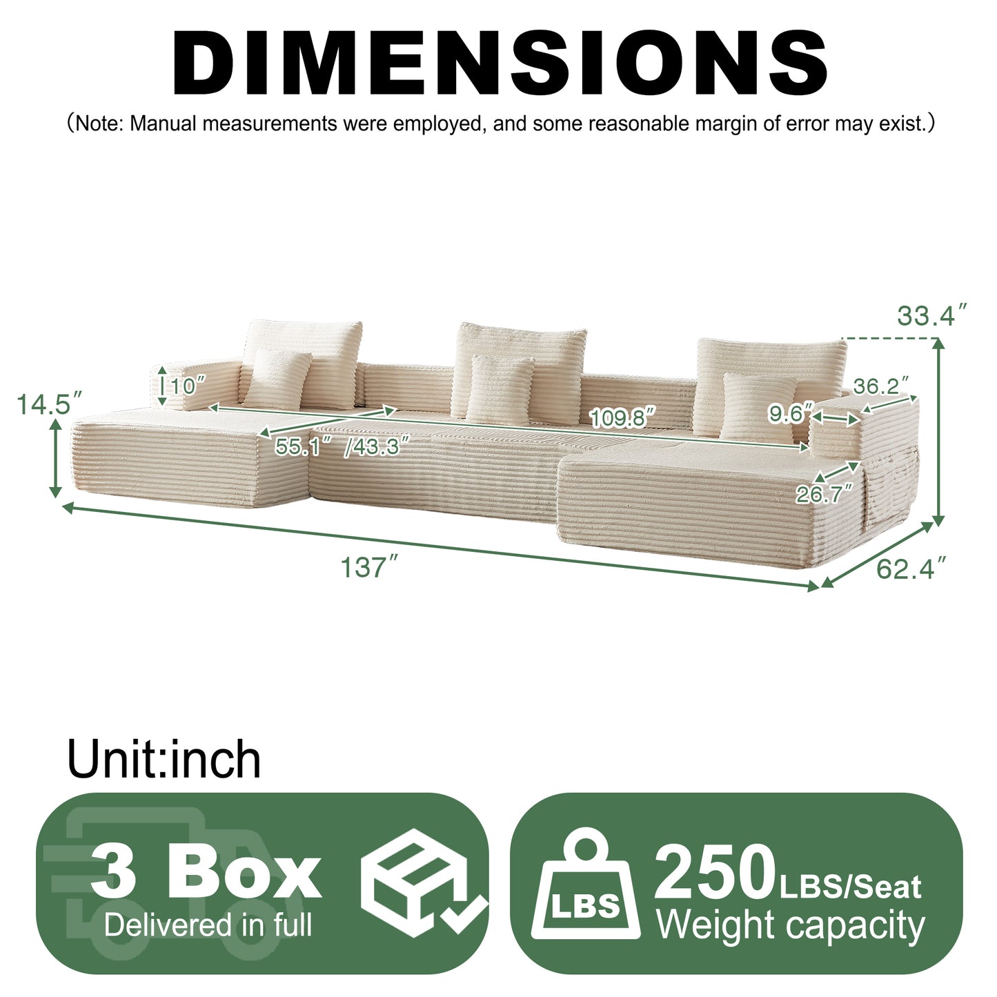 Sorrel U-Shaped Modular Sofa – 137" Corduroy Sectional with Removable Arms – view 5