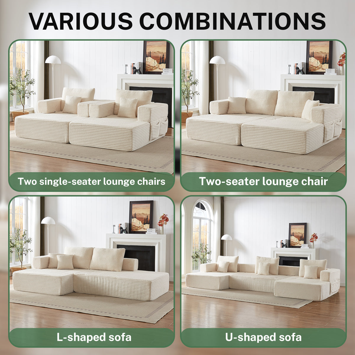 Sorrel U-Shaped Modular Sofa – 137" Corduroy Sectional with Removable Arms – view 6