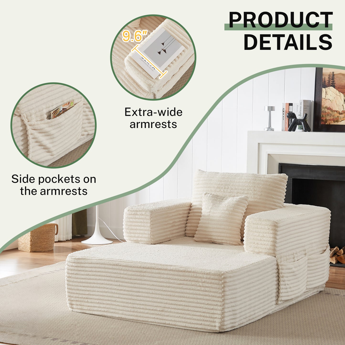 Sorrel U-Shaped Modular Sofa – 137" Corduroy Sectional with Removable Arms – view 7