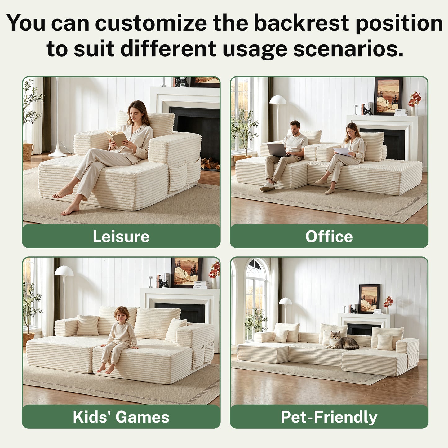 Sorrel U-Shaped Modular Sofa – 137" Corduroy Sectional with Removable Arms – view 9