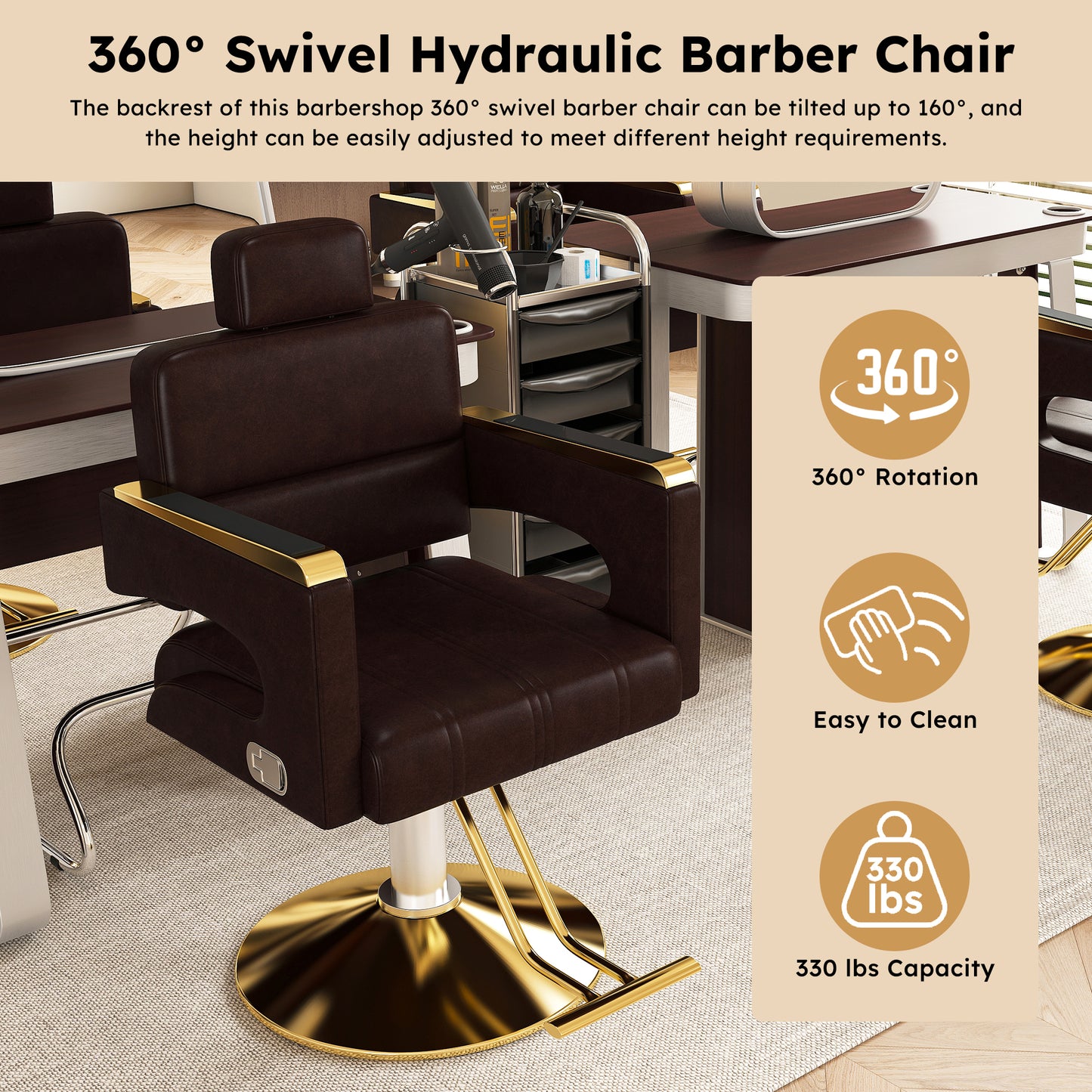 Sterling Hydraulic Barber Chair – 360° Swivel Salon Chair – view 10