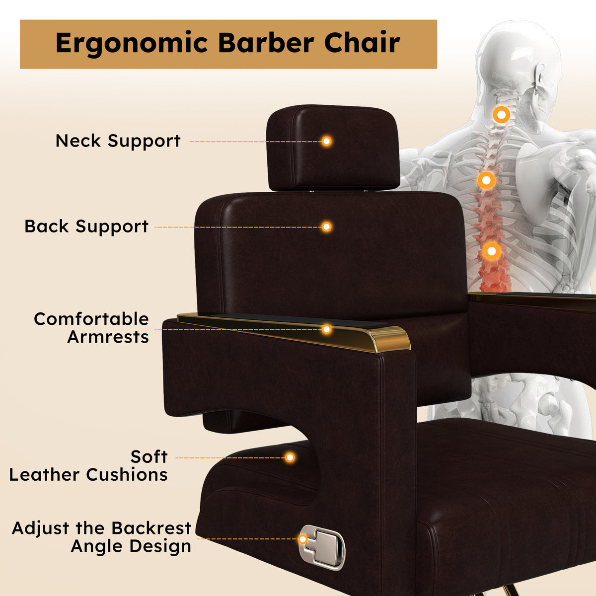 Sterling Hydraulic Barber Chair – 360° Swivel Salon Chair – view 11