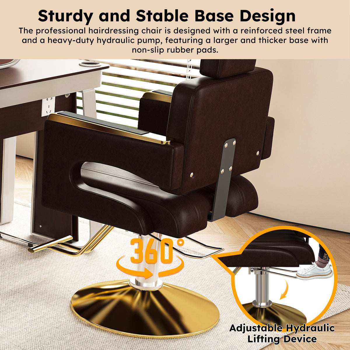 Sterling Hydraulic Barber Chair – 360° Swivel Salon Chair – view 12