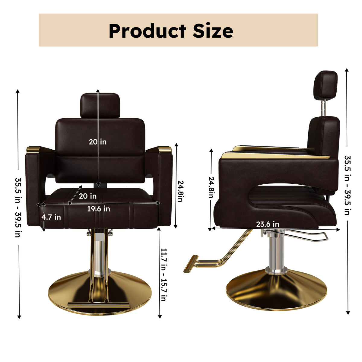 Sterling Hydraulic Barber Chair – 360° Swivel Salon Chair – view 9