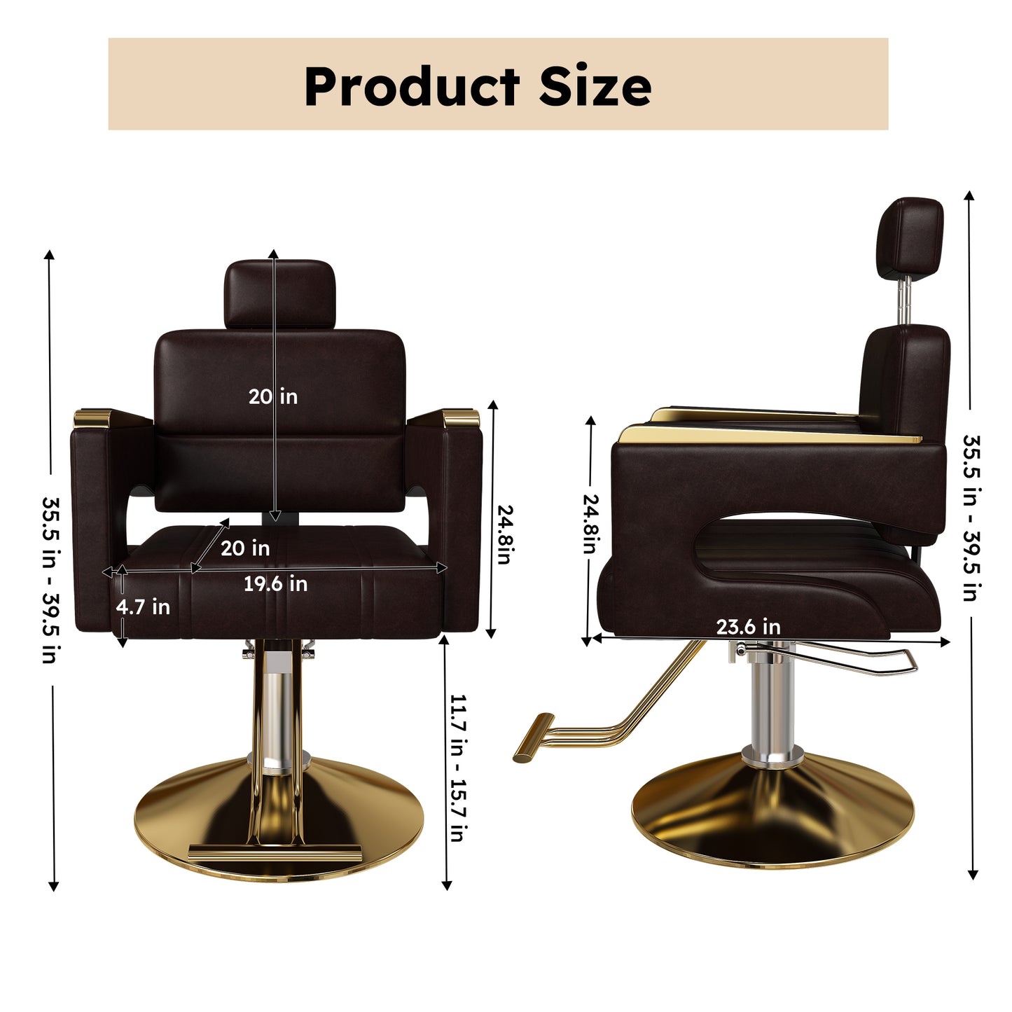 Sterling Hydraulic Barber Chair – 360° Swivel Salon Chair – view 9