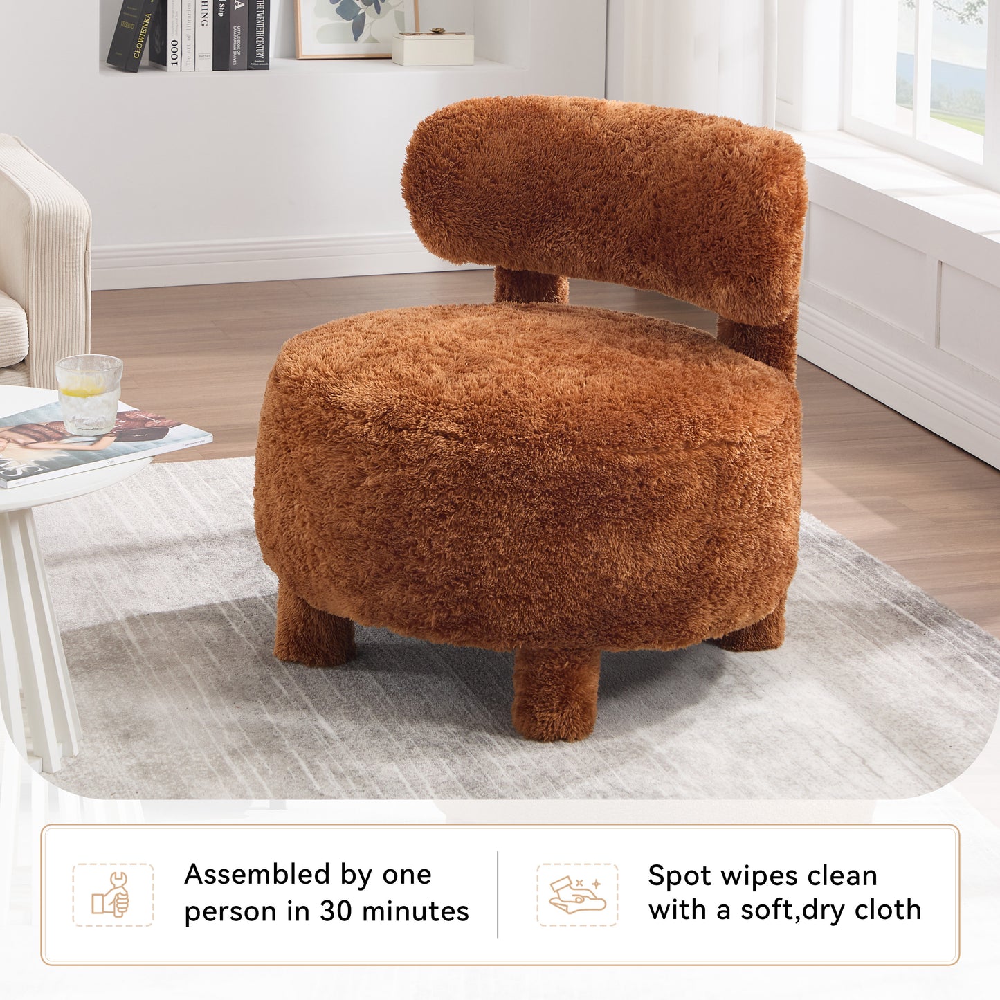 Sutter Fur Fabric Armless Accent Chair – Curved Wingback Chair – view 13