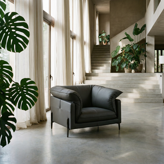 Tadi Black Top-Grain Leather Lounge Chair
