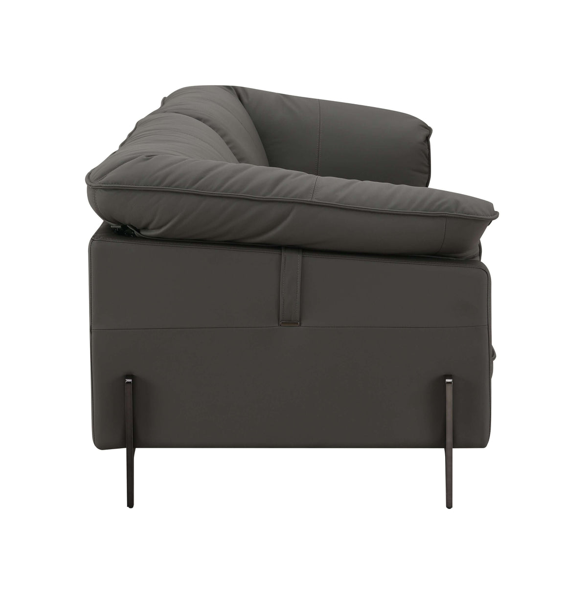 Side view of Tadi Black Top-Grain Leather Loveseat 69" – Modern Luxury 2-Seat Sofa showcasing its contemporary design.