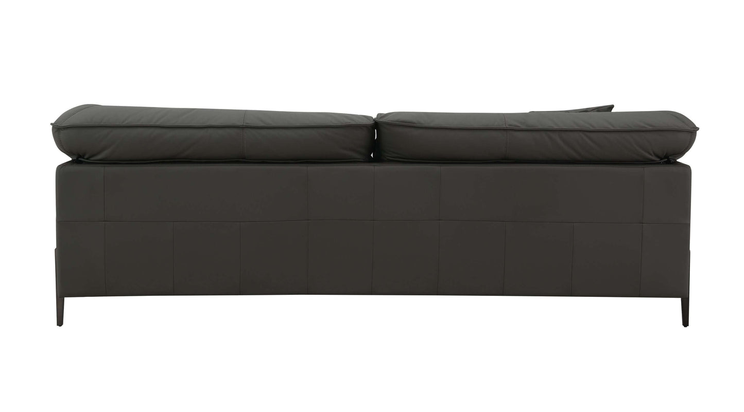 Tadi Black Top-Grain Leather Loveseat 69" – Modern Luxury 2-Seat Sofa side view showcasing minimalist design and deep cushioning.