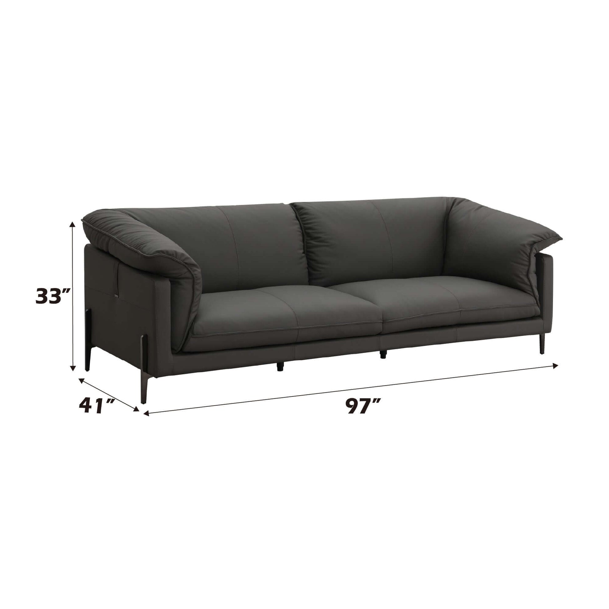 Tadi Black Top-Grain Leather Sofa 97" – Modern Luxury Statement Couch in a sleek modern design with measurements.