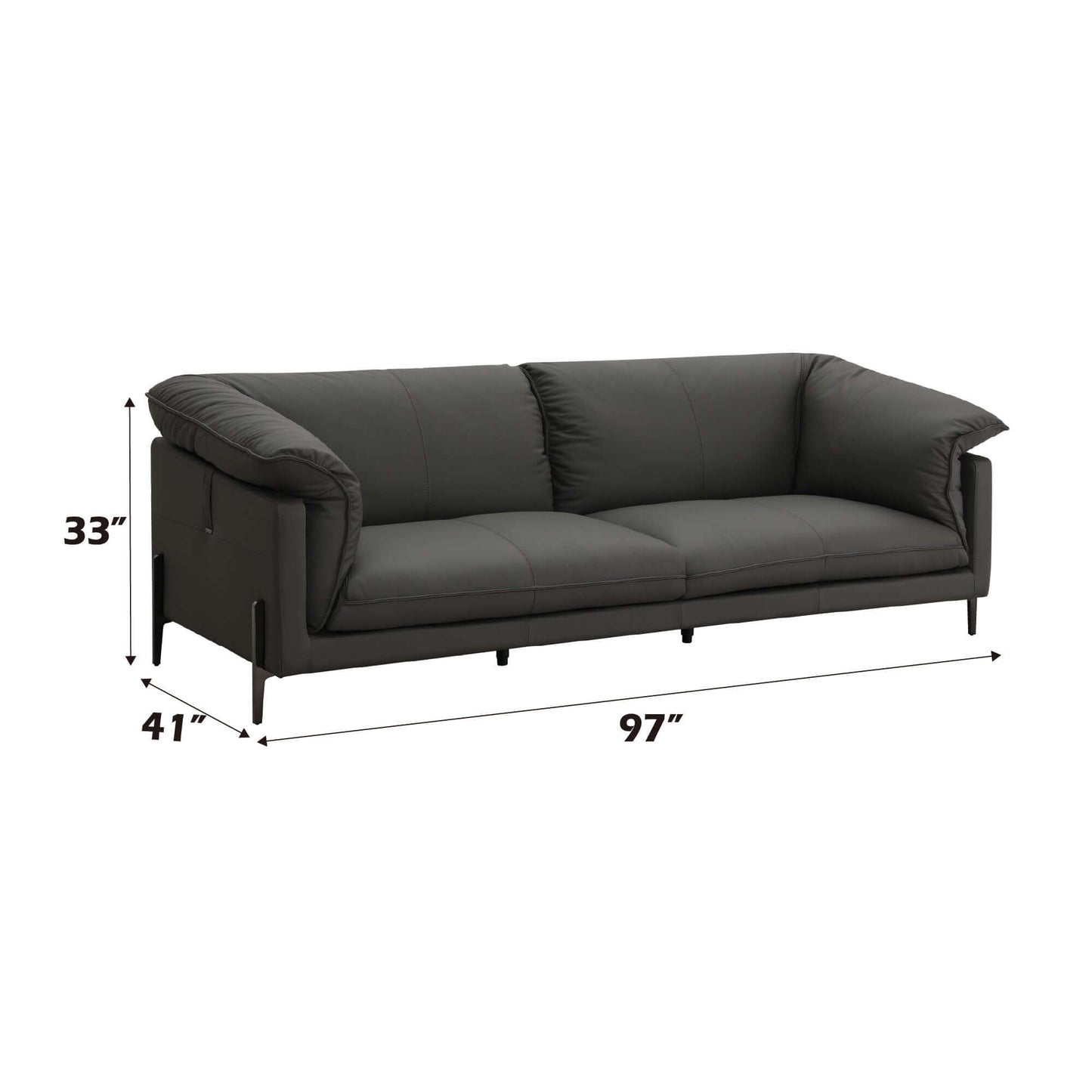 Tadi Black Top-Grain Leather Sofa 97" – Modern Luxury Statement Couch in a sleek modern design with measurements.