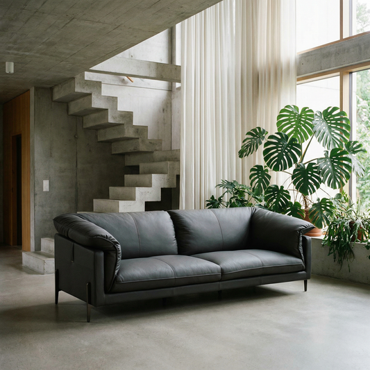 Tadi Black Top-Grain Leather Loveseat 69"