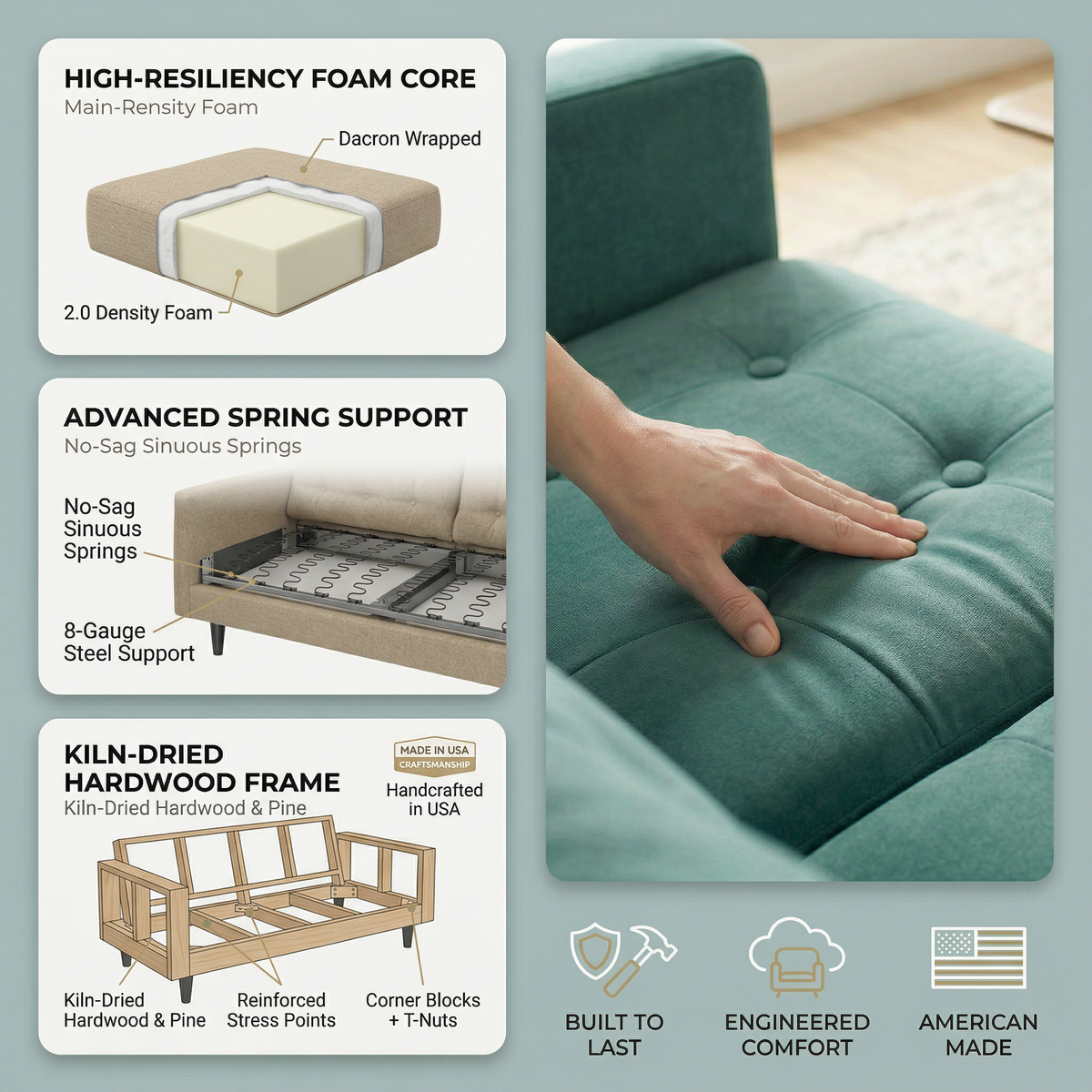Talmadge Velvet Sofa – 92" Classic American Sofa – view 10