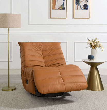 Orange PU Leather Swivel Glider Recliner – Modern Reclining Chair with 360° Swivel & Smooth Glide in a stylish living room setting.