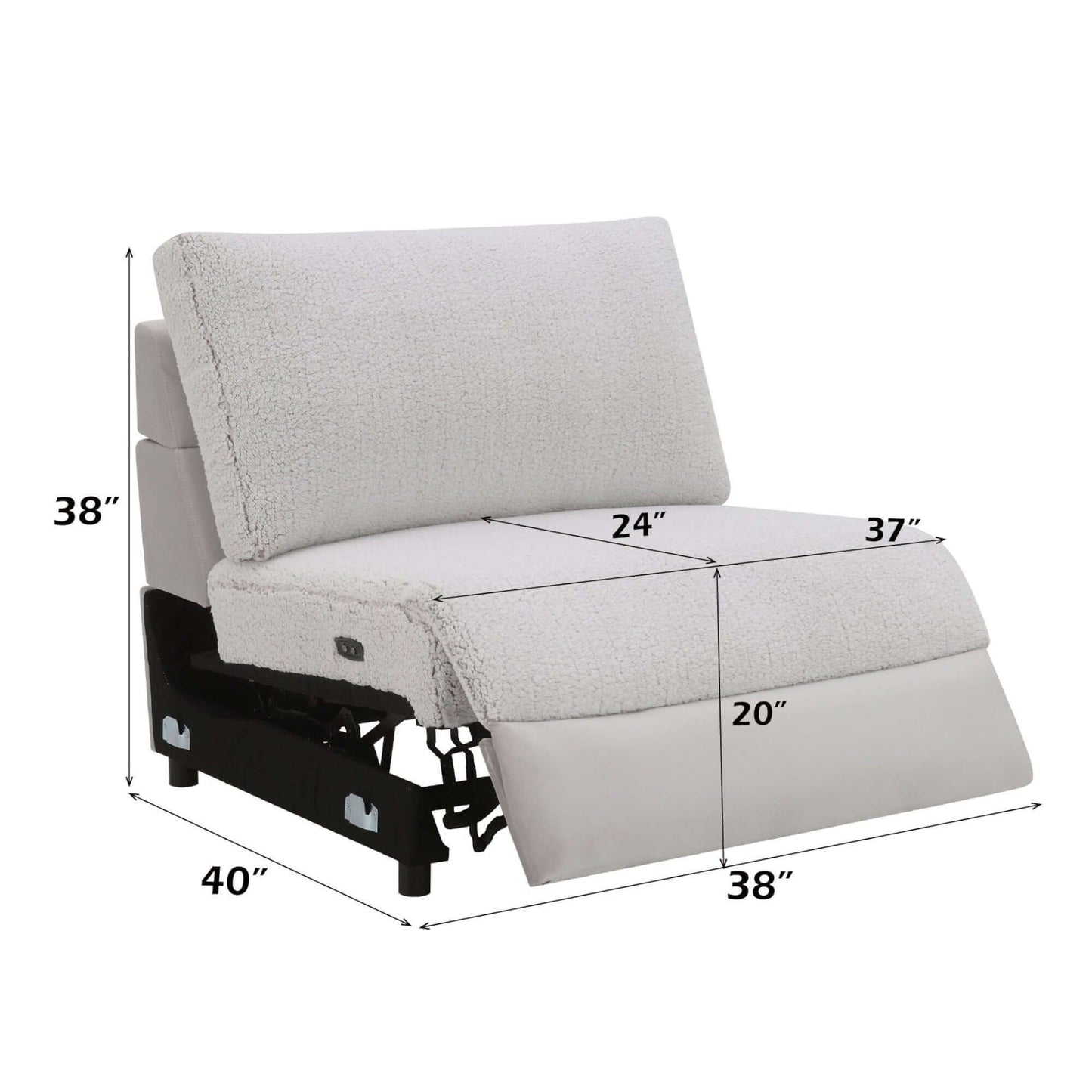 Tarrance Modular Gray Sherpa & Velvet Power Recliner Sectional with Multifunction Console 165" dimensions and design.