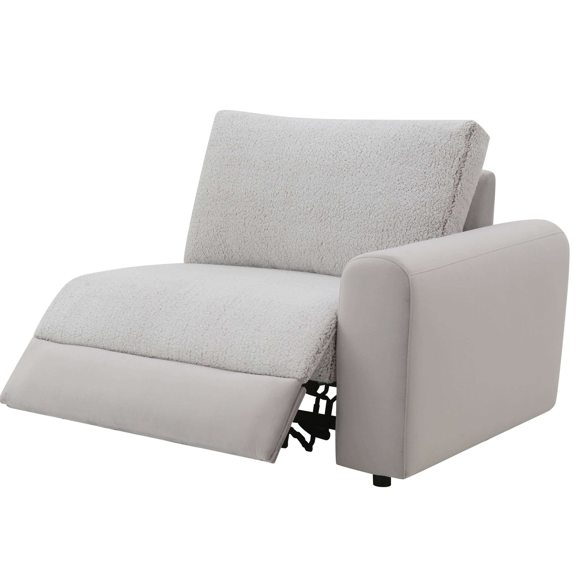 Tarrance Modular Gray Sherpa & Velvet Power Recliner Sectional with Multifunction Console 165" in plush modern design.