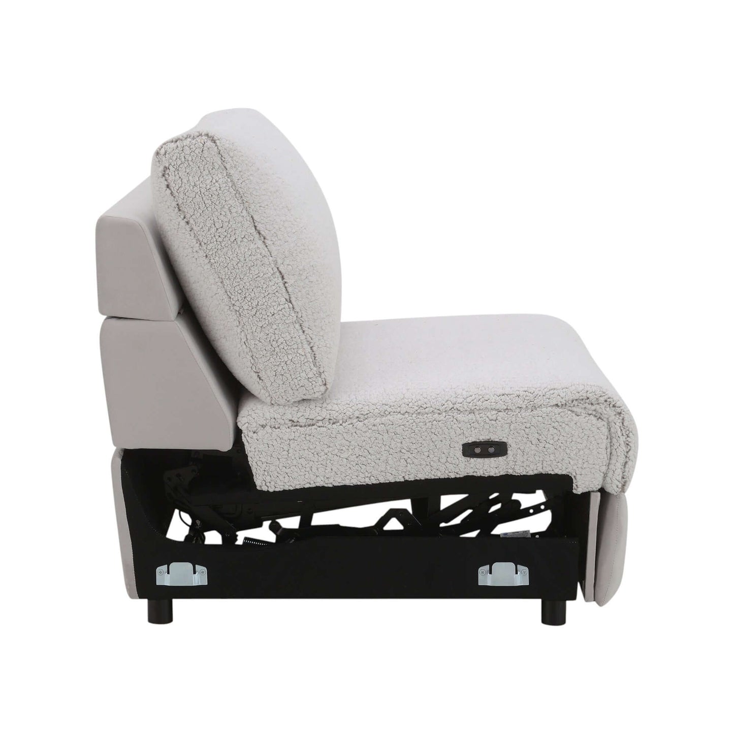Tarrance Modular Gray Sherpa & Velvet Power Recliner Sectional with Multifunction Console 165" side view showcasing plush fabric and recline mechanism.