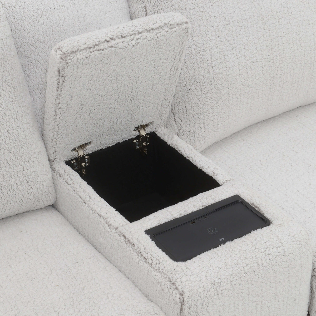 Tarrance Modular Gray Sherpa & Velvet Power Recliner Sectional with Multifunction Console 165" storage compartment