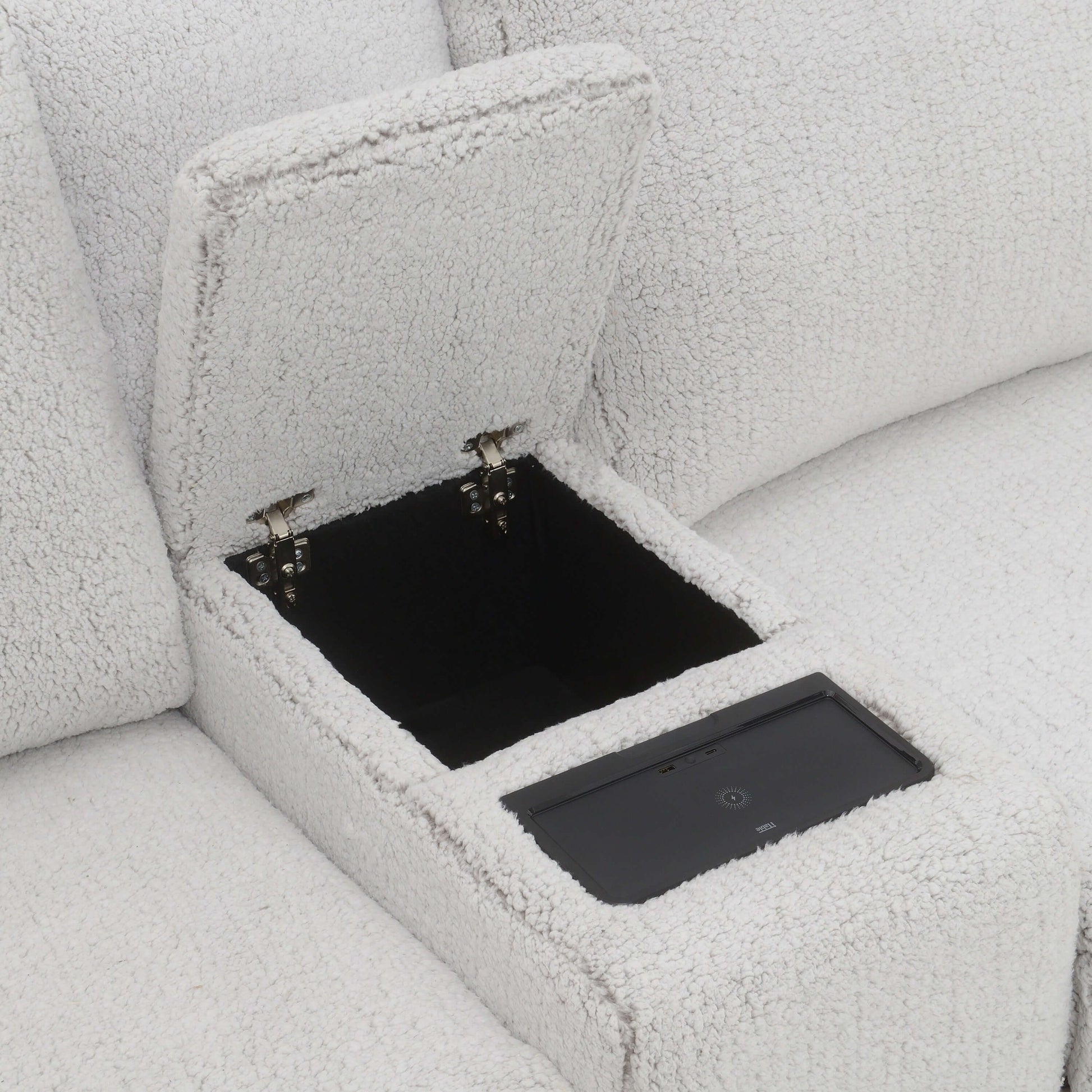 Tarrance Modular Gray Sherpa & Velvet Power Recliner Sectional with Multifunction Console 165" storage compartment