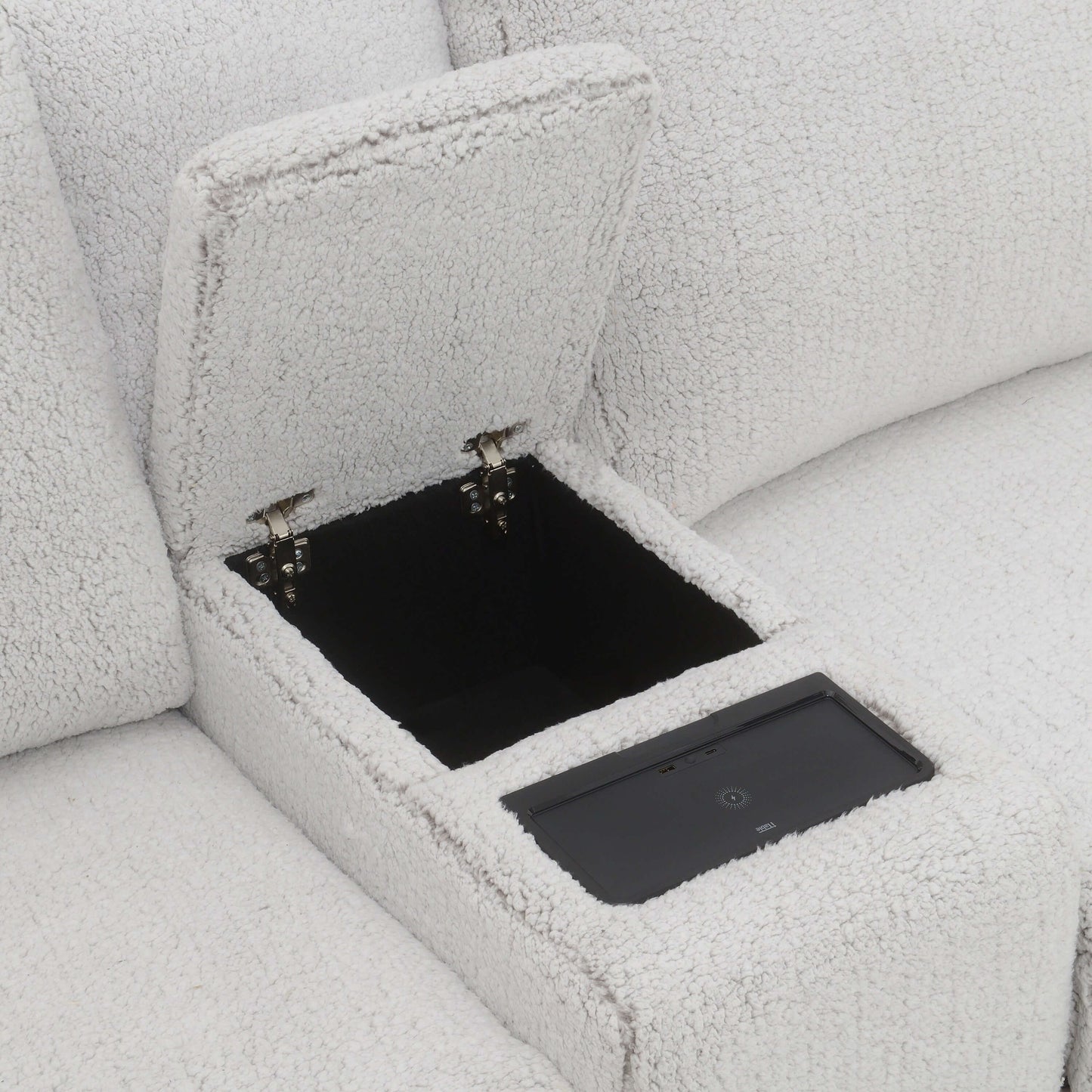 Tarrance Modular Gray Sherpa & Velvet Power Recliner Sectional with Multifunction Console 165" storage compartment