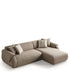 Taupe Boucle L Shaped Two Piece Sofa and Chaise Sectional With Toss Pillows displaying plush design and comfortable seating.