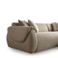 Taupe Boucle L Shaped Two Piece Sofa and Chaise Sectional With Toss Pillows featured in a cozy living room setting.