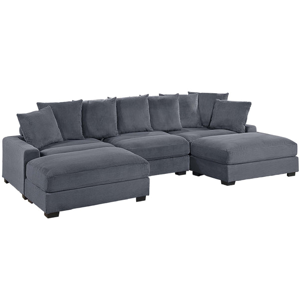 Thackeray 5-Piece Modular Sectional Set – Dark Gray Corduroy Sofa