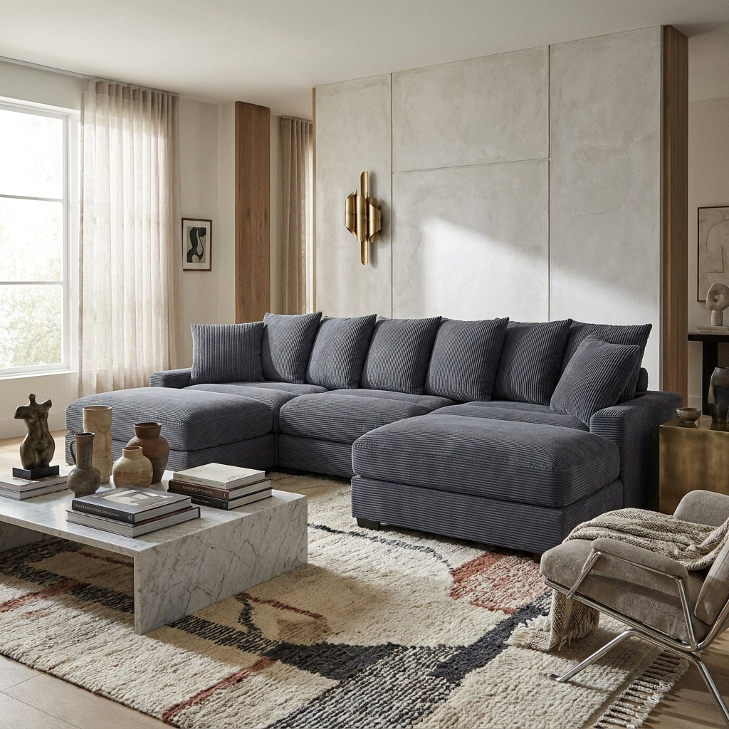 Thackeray 5-Piece Modular Sectional Set – Dark Gray Corduroy Sofa – view 2