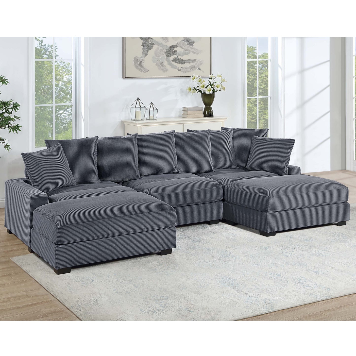 Thackeray 5-Piece Modular Sectional Set – Dark Gray Corduroy Sofa – view 3