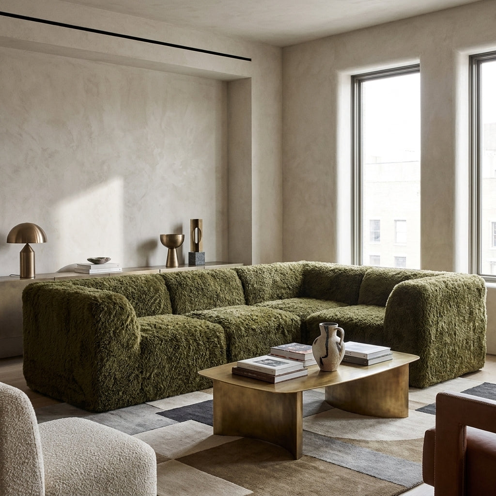 Thackeray Faux Fur Modular Sectional – 107" Olive Green Corner Sectional – view 2