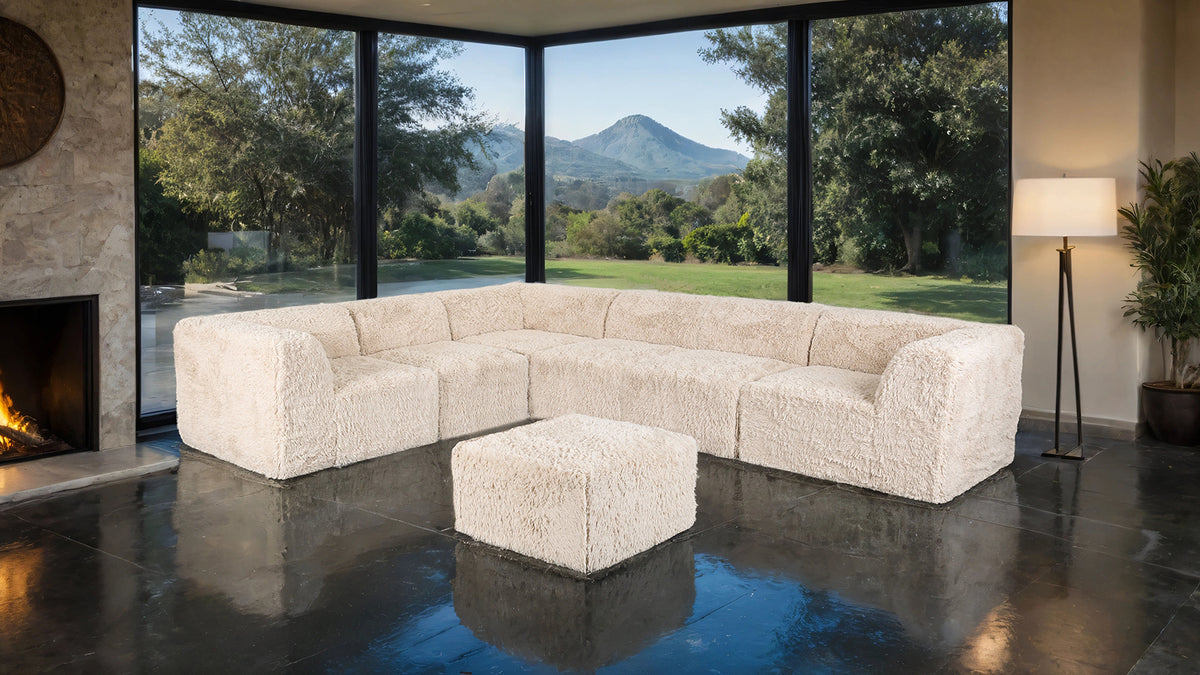 Thackery Modular L-Sectional Sofa – Sand Faux Fur, 7-Piece – view 11