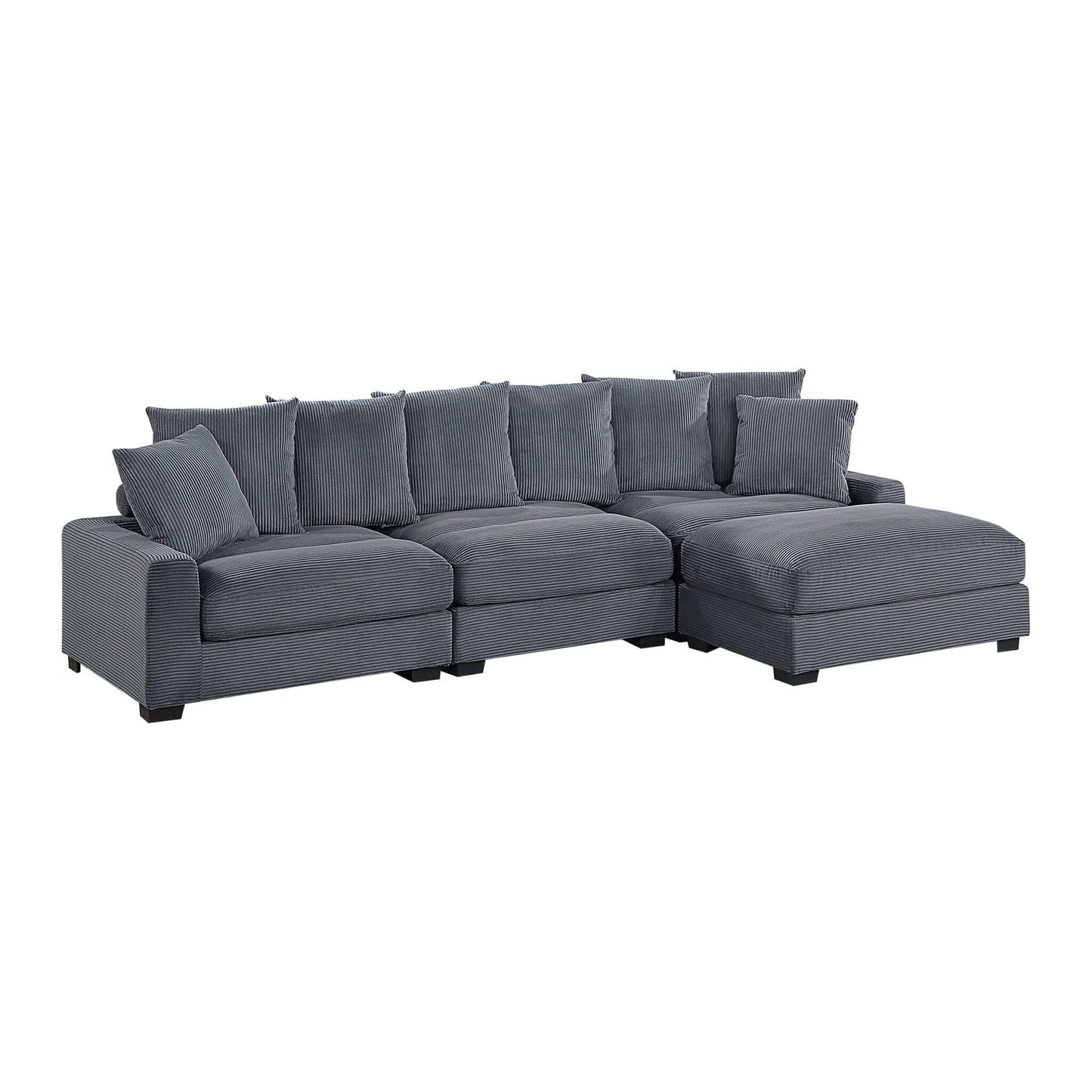 Thatcher 4-Piece Modular Sectional Set – Dark Gray Corduroy Sofa with Ottoman