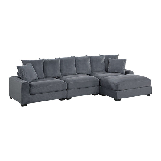 Thatcher 4-Piece Modular Sectional Set – Dark Gray Corduroy Sofa with Ottoman