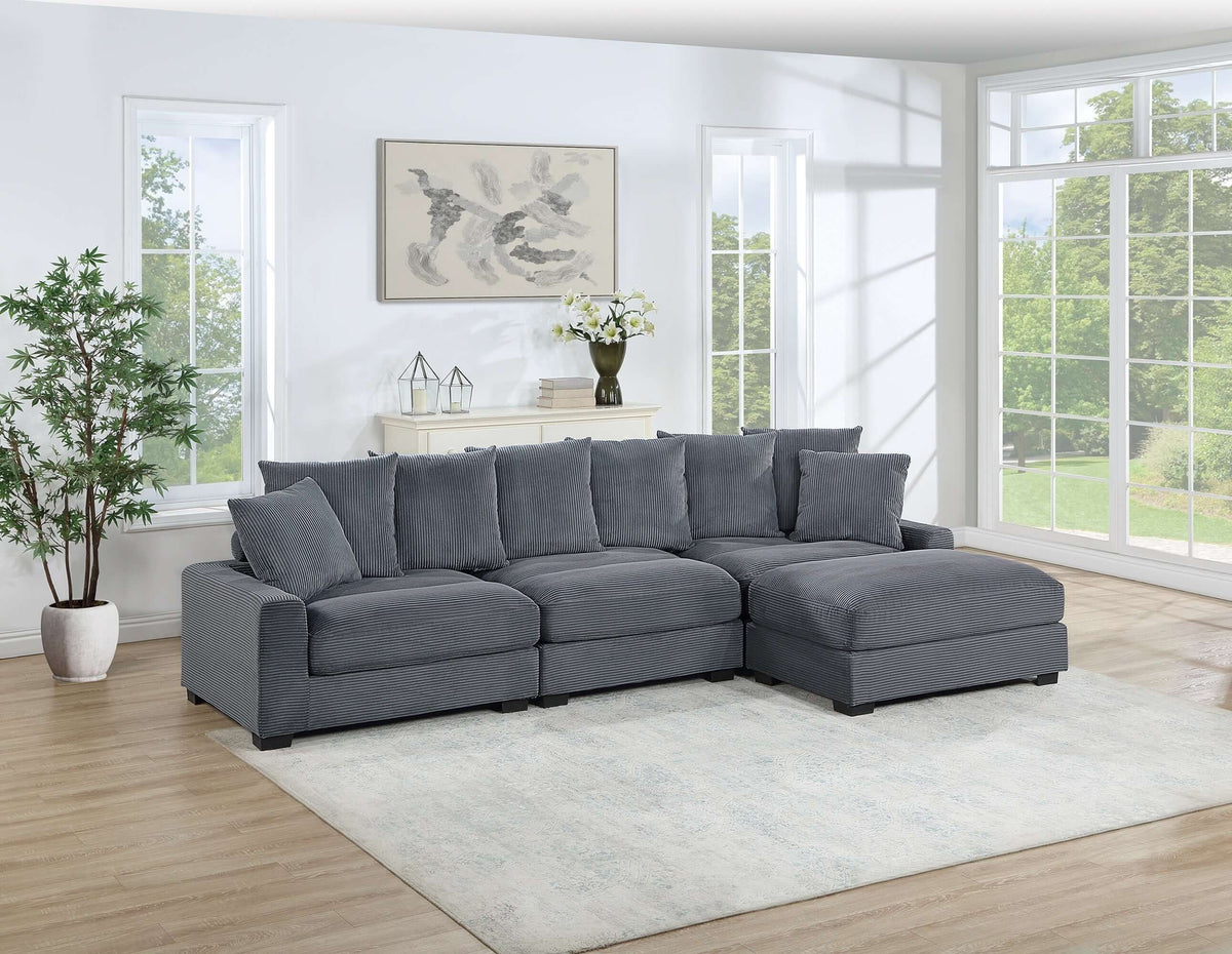 Thatcher 4-Piece Modular Sectional Set – Dark Gray Corduroy Sofa with Ottoman – view 3
