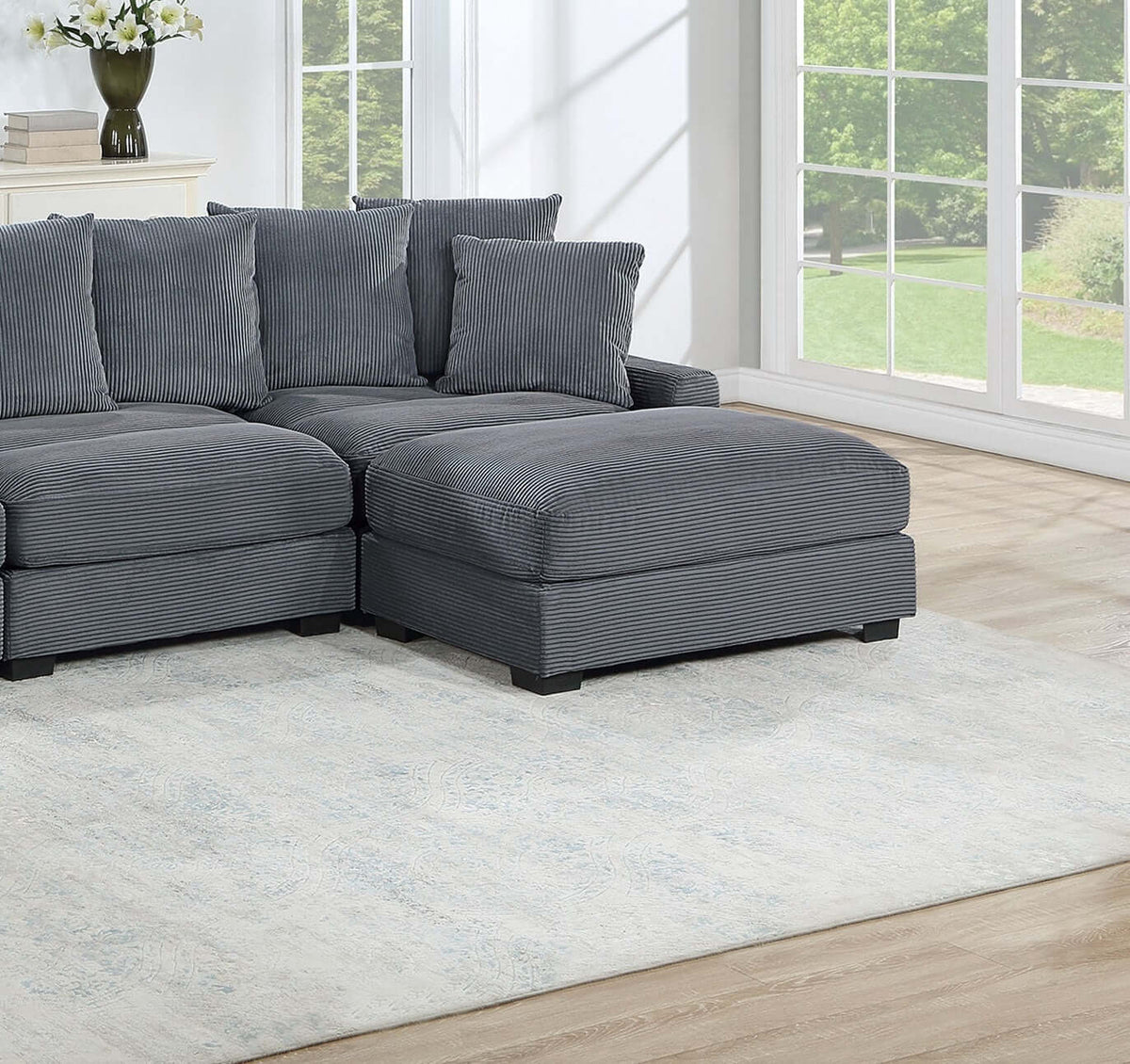 Thatcher 4-Piece Modular Sectional Set – Dark Gray Corduroy Sofa with Ottoman – view 5