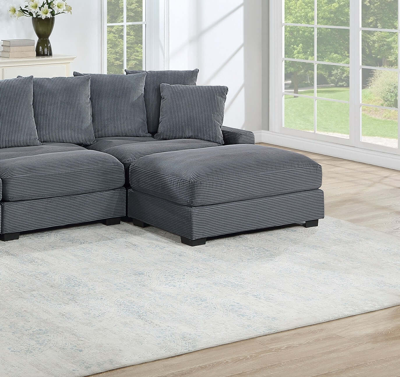 Thatcher 4-Piece Modular Sectional Set – Dark Gray Corduroy Sofa with Ottoman – view 5