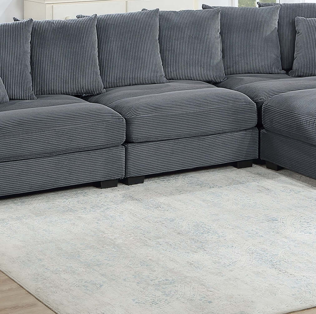 Thatcher 4-Piece Modular Sectional Set – Dark Gray Corduroy Sofa with Ottoman – view 7