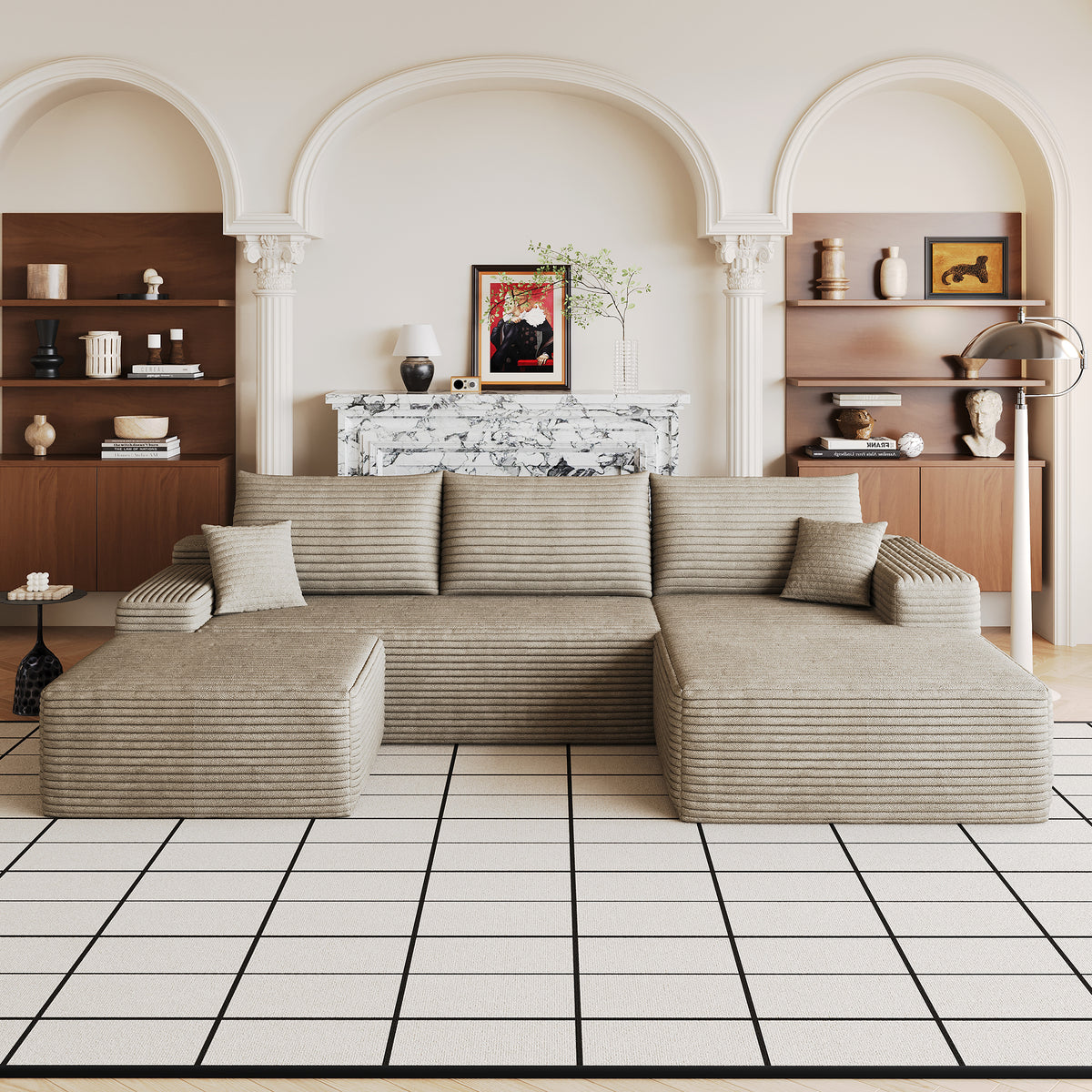 Thessaly Cloud Sectional Sofa with Ottoman – 107" Camel Corduroy – view 3