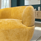 Thornton Chenille Swivel Chair – Barrel Swivel Accent Chair (Gold or Sand) in soft gold chenille upholstery.