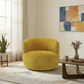 Thornton Chenille Swivel Chair – Barrel Swivel Accent Chair (Gold or Sand) in cozy living room setting.