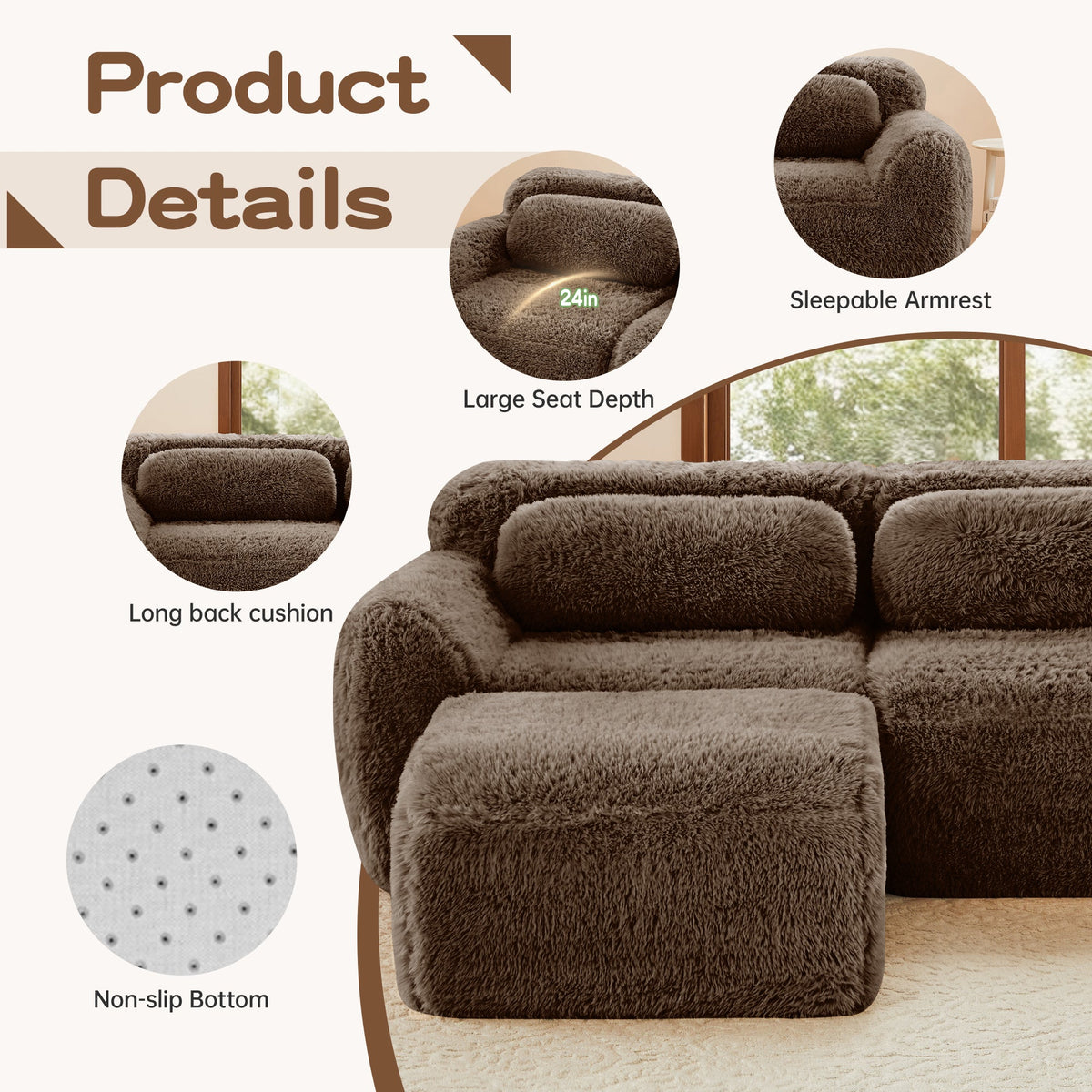 Tobias chocolate plush modular sofa
