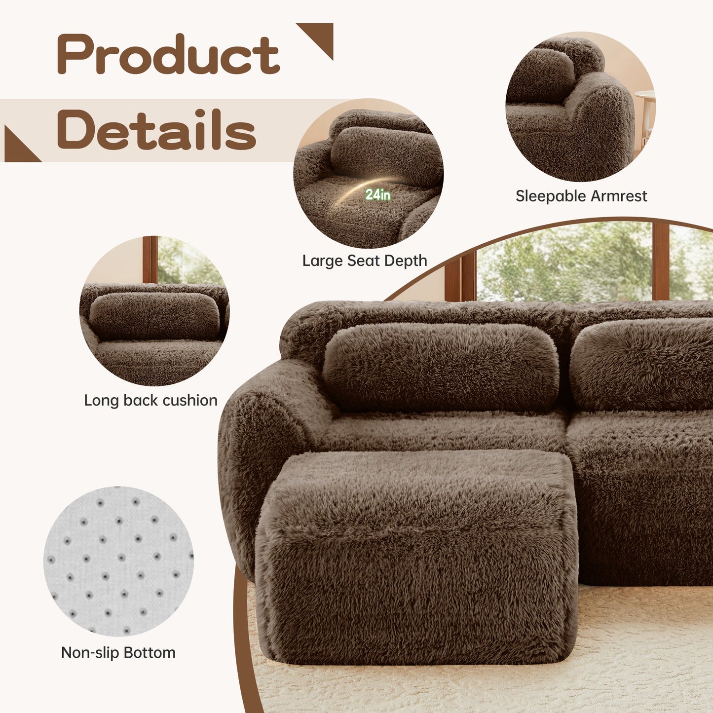 Tobias chocolate plush modular sofa