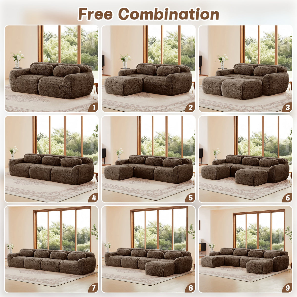Tobias chocolate plush modular sofa