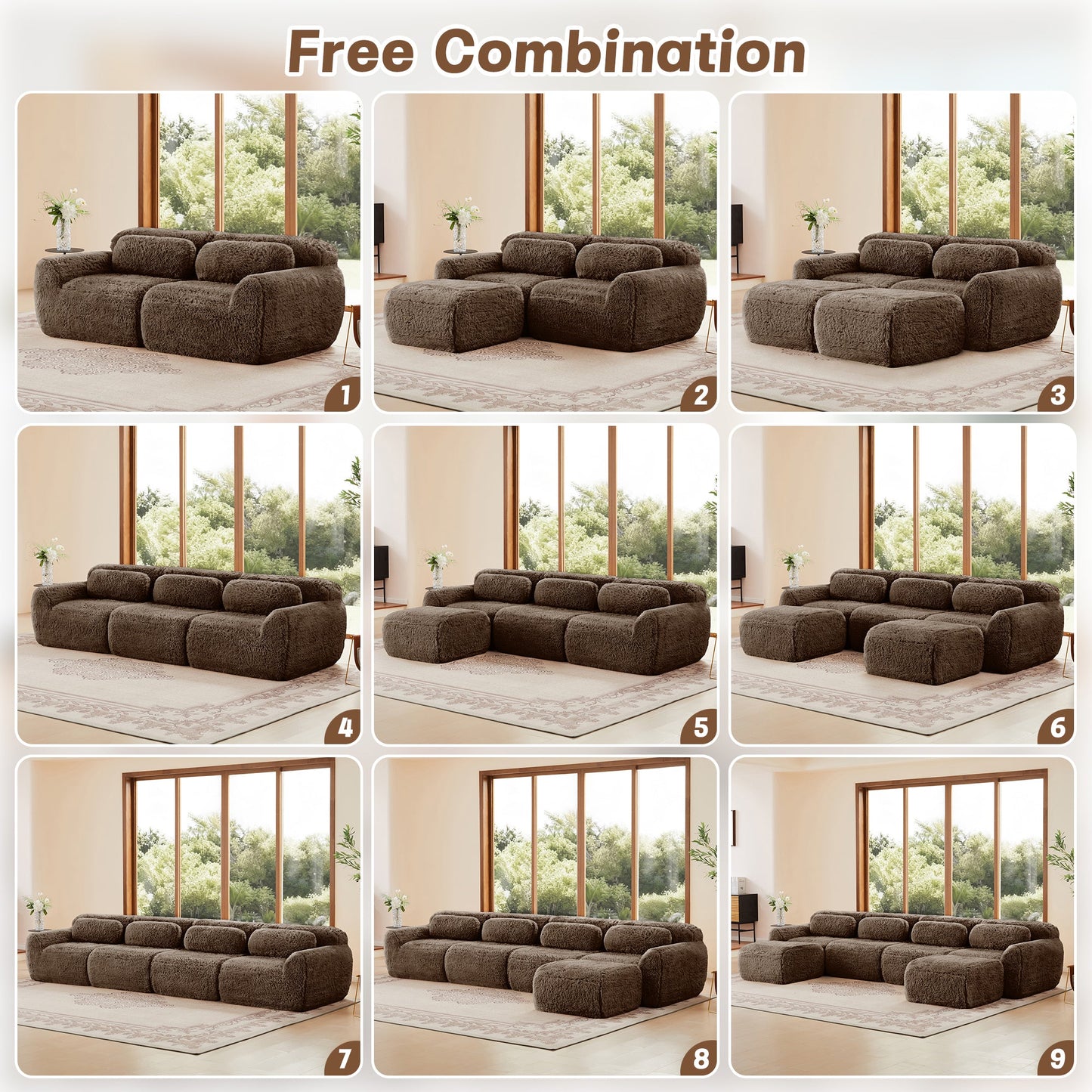 Tobias chocolate plush modular sofa