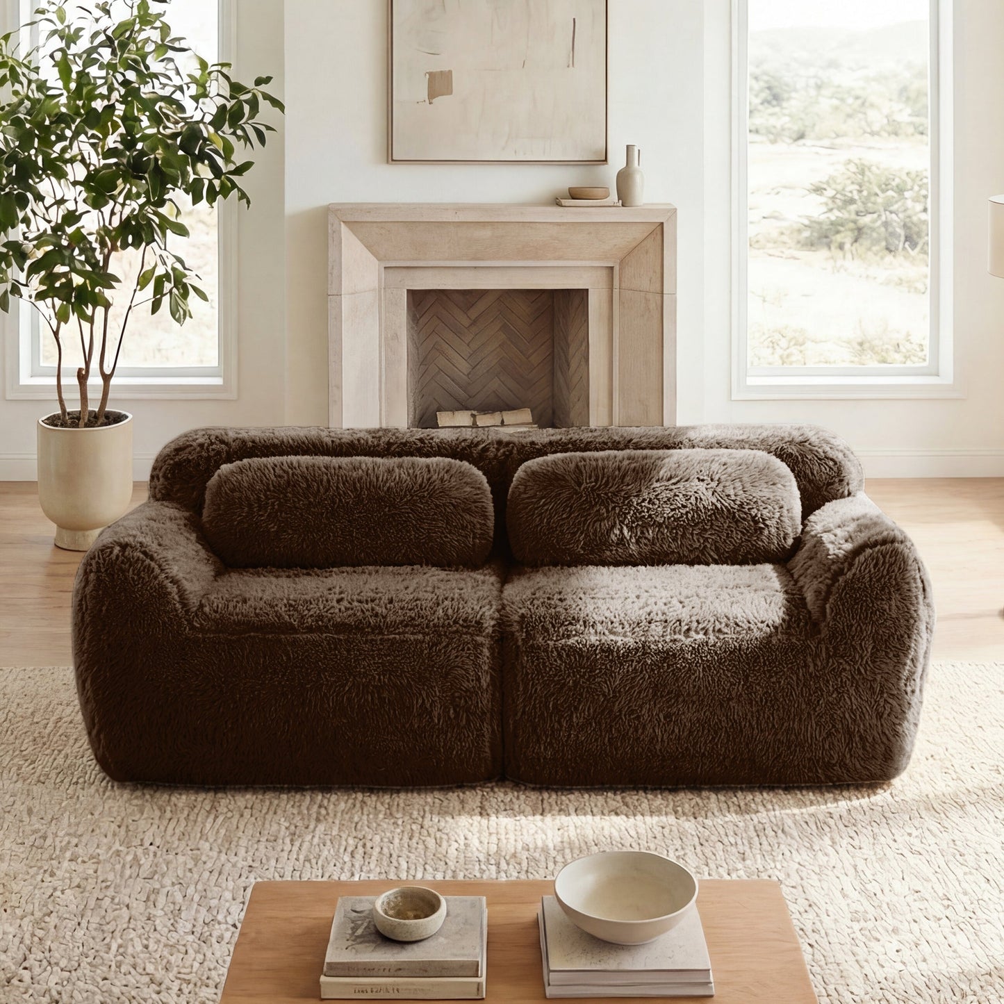 Tobias chocolate plush modular sofa